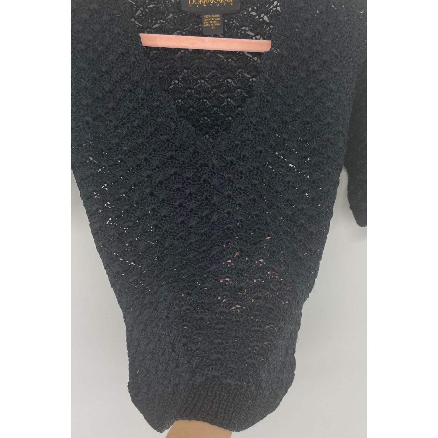 Donna Karan New York Women's Size Small Sheer Mesh V-Neck Knit Sweater