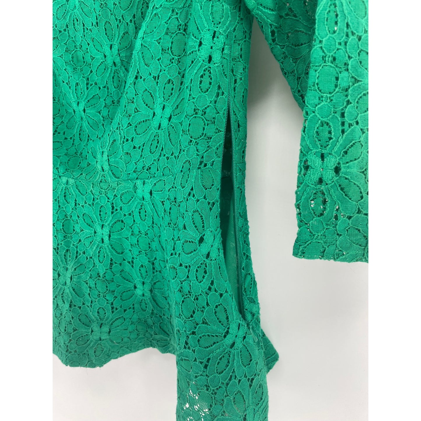 Moulinette Soeurs Women's Size 2 Green Floral Lace 3/4 Length Sleeve Peplum Top