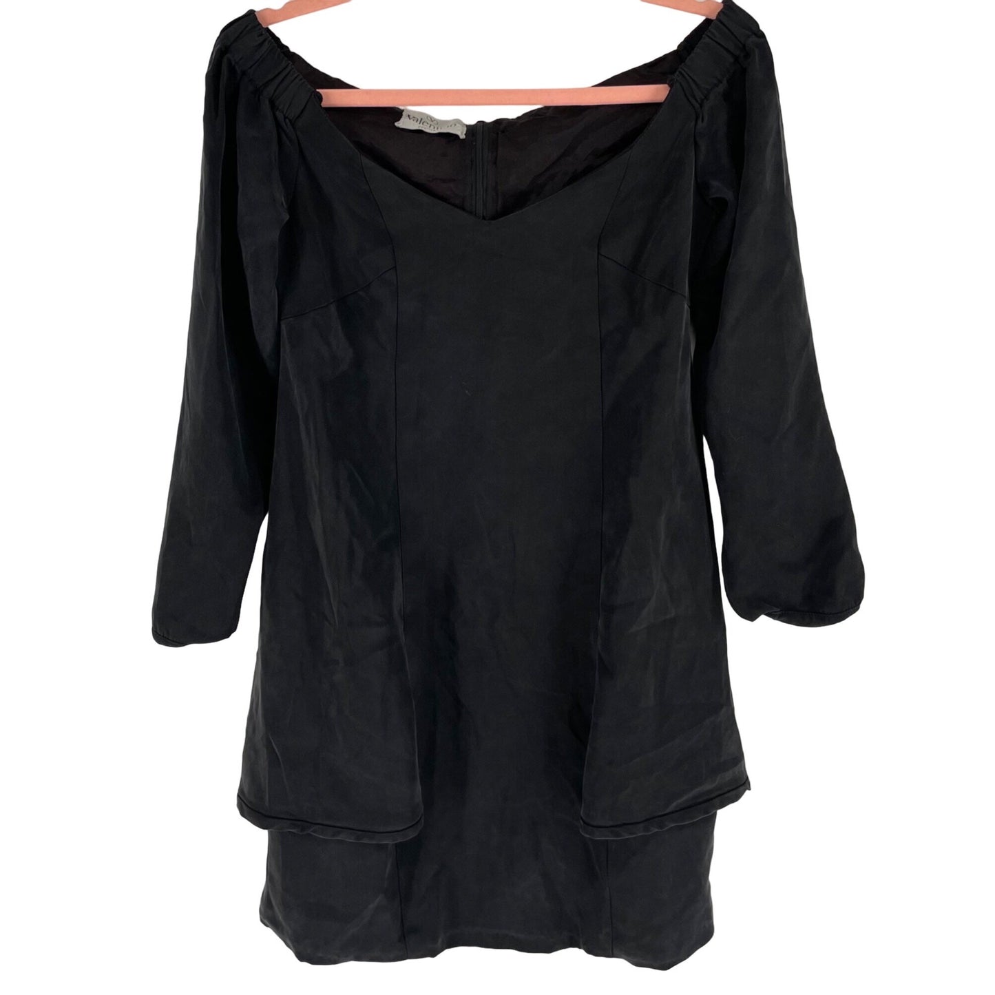 Valentino Couture Women's Size Medium Vintage Off-The-Shoulder Black Silk Peasant Dress