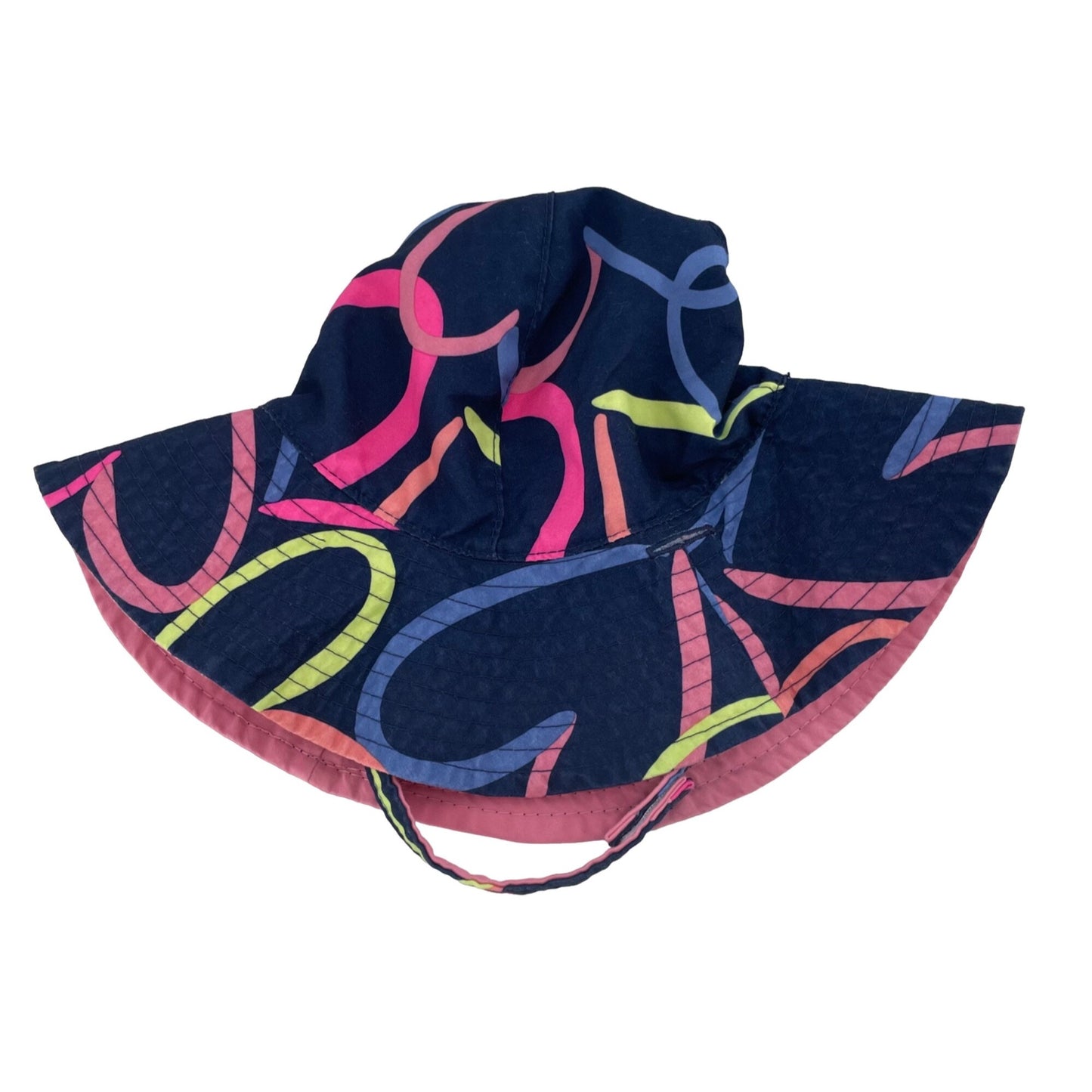 Carter's Baby Girl's Size 12-24 Months Reversible Pink/Navy Hat W/ Multi-Colored Heart-Shaped Pattern