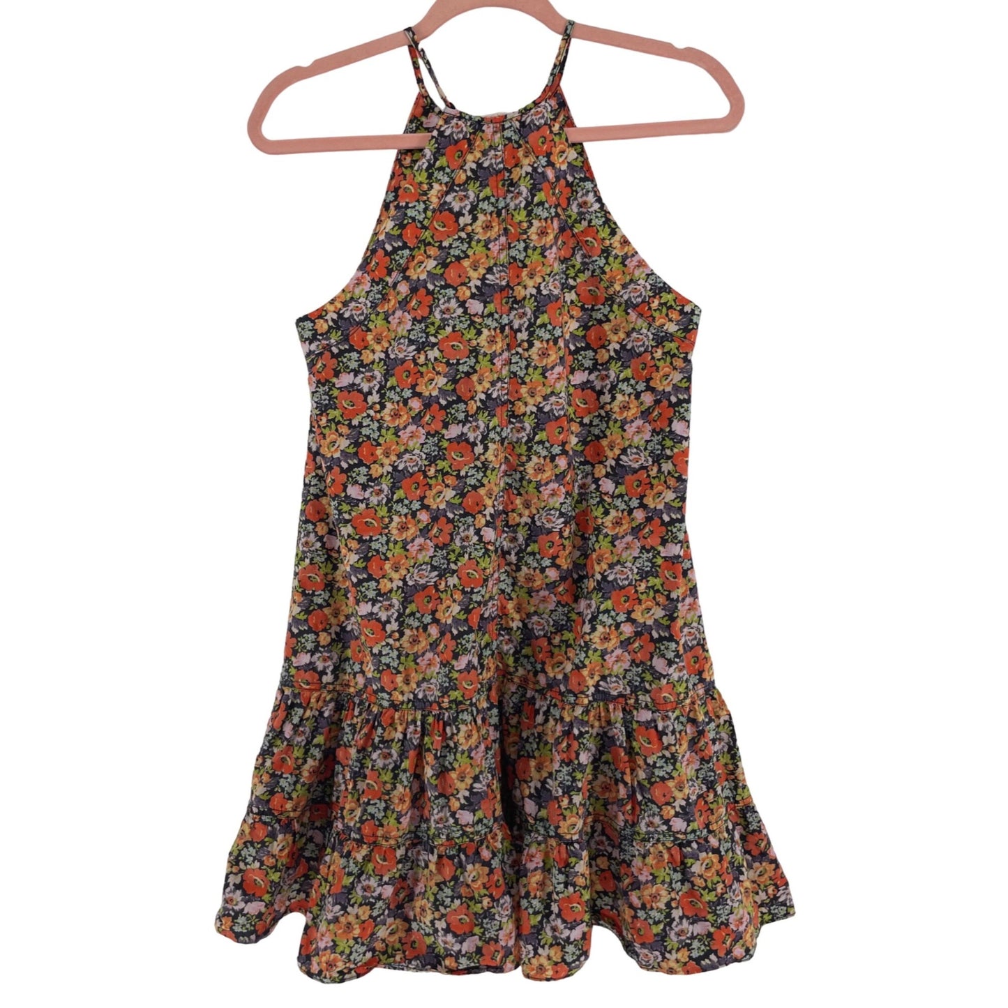 Rebecca Taylor Women's Size 0 (Small) Orange/Multi-Colored Floral Spaghetti Strap A-Line Midi Dress