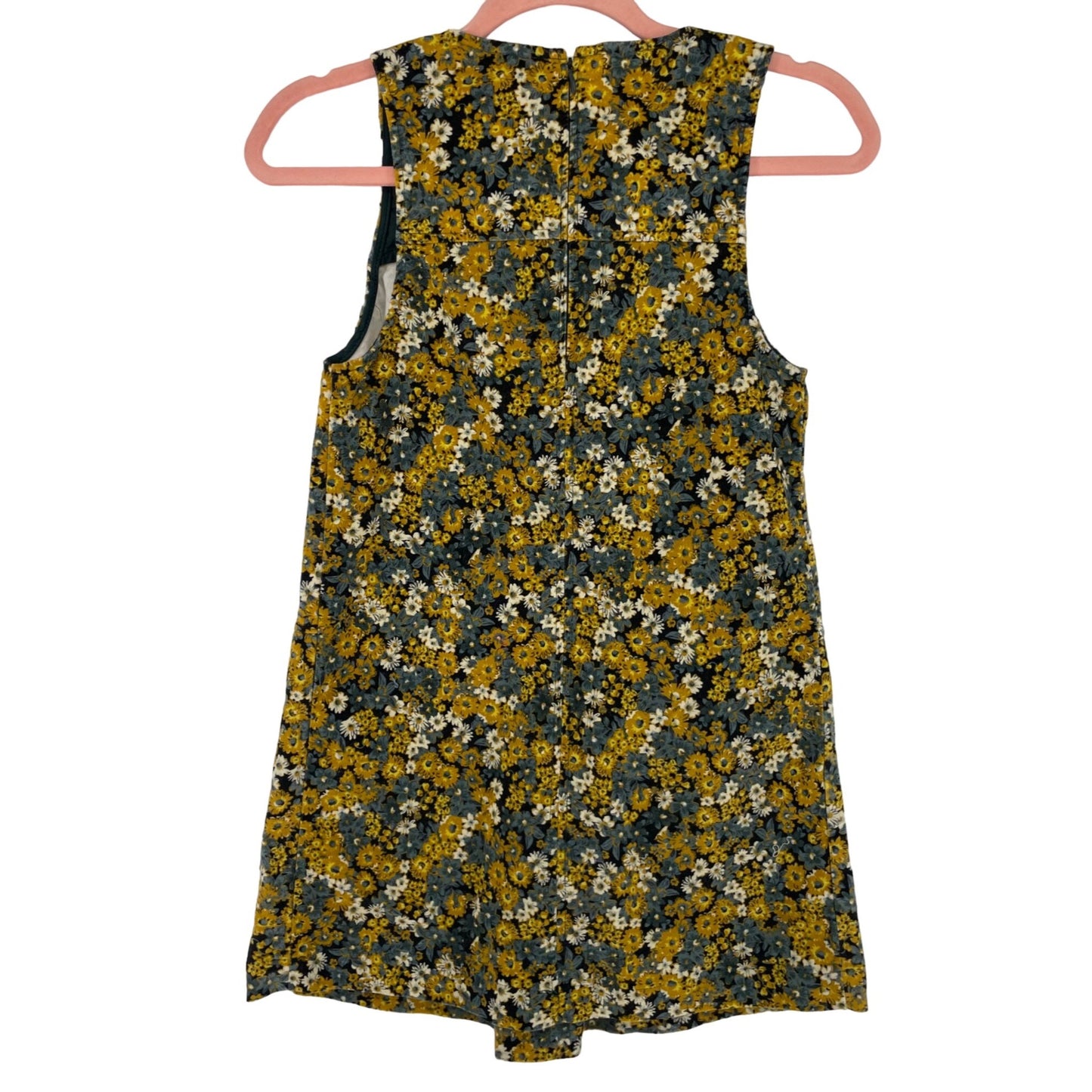 Zara Girls Size 11/12 Yellow, Teal & White Corduroy Sleeveless Pleated Floral Dress