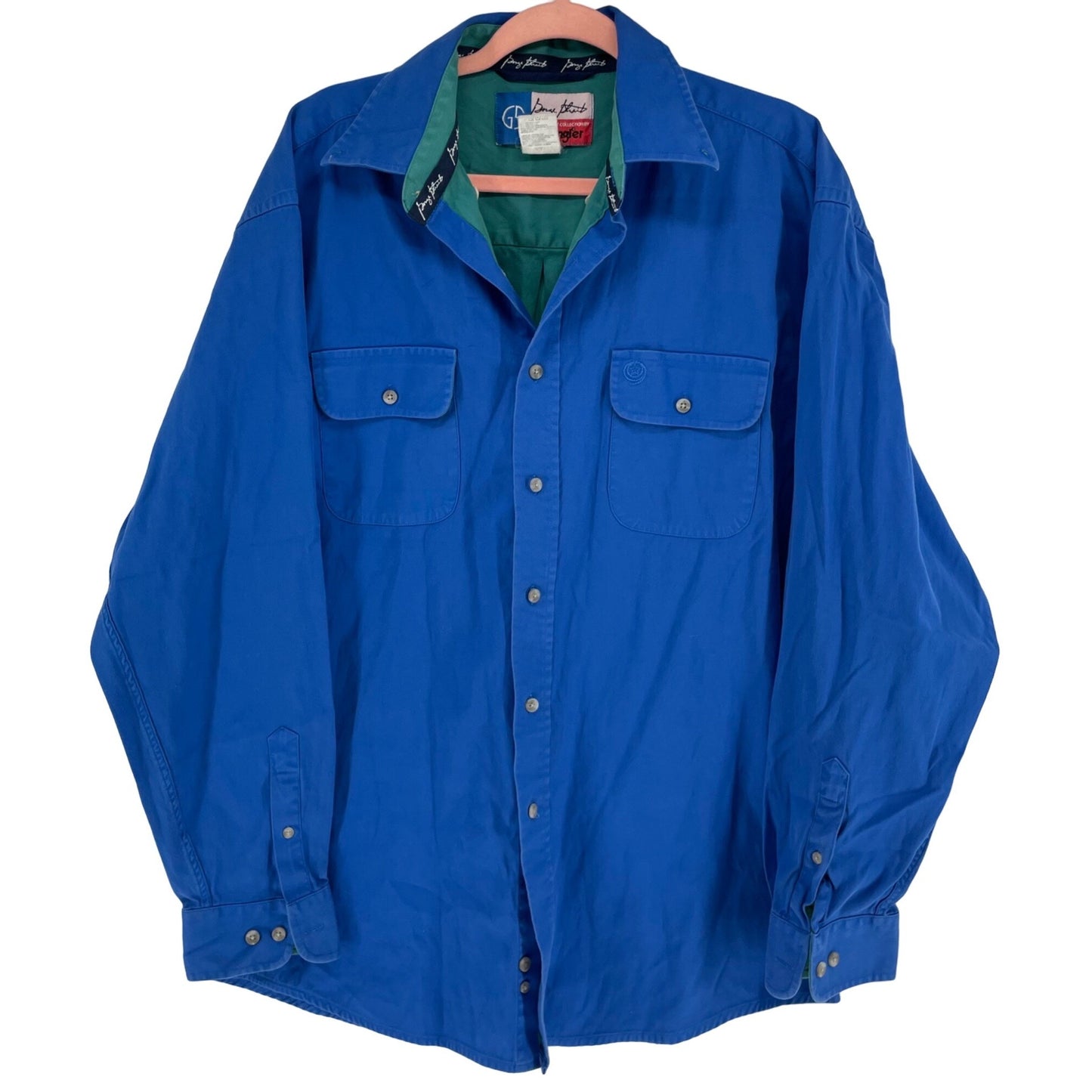 Wrangler Vintage Cowboy Cut Men's Size Large Cerulean Blue Collared Button-Down Long-Sleeved Shirt