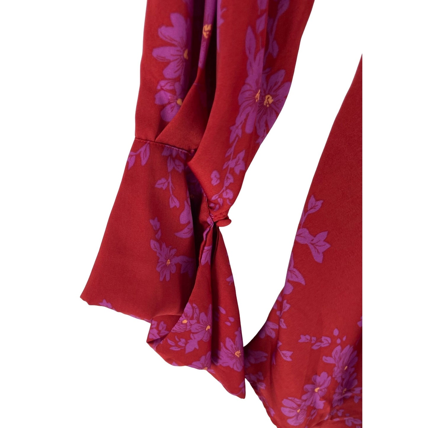 NWT Free People Women's XS Red Dress W/ Purple Flowers, Bell Sleeves & Open Back