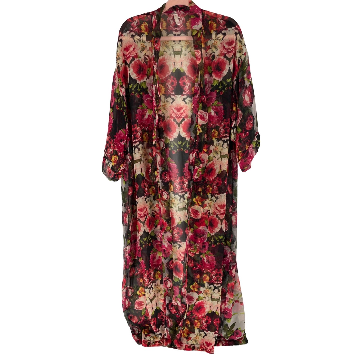Xhilaration Women's Size Large Multi-Colored Sheer Floral Print Robe