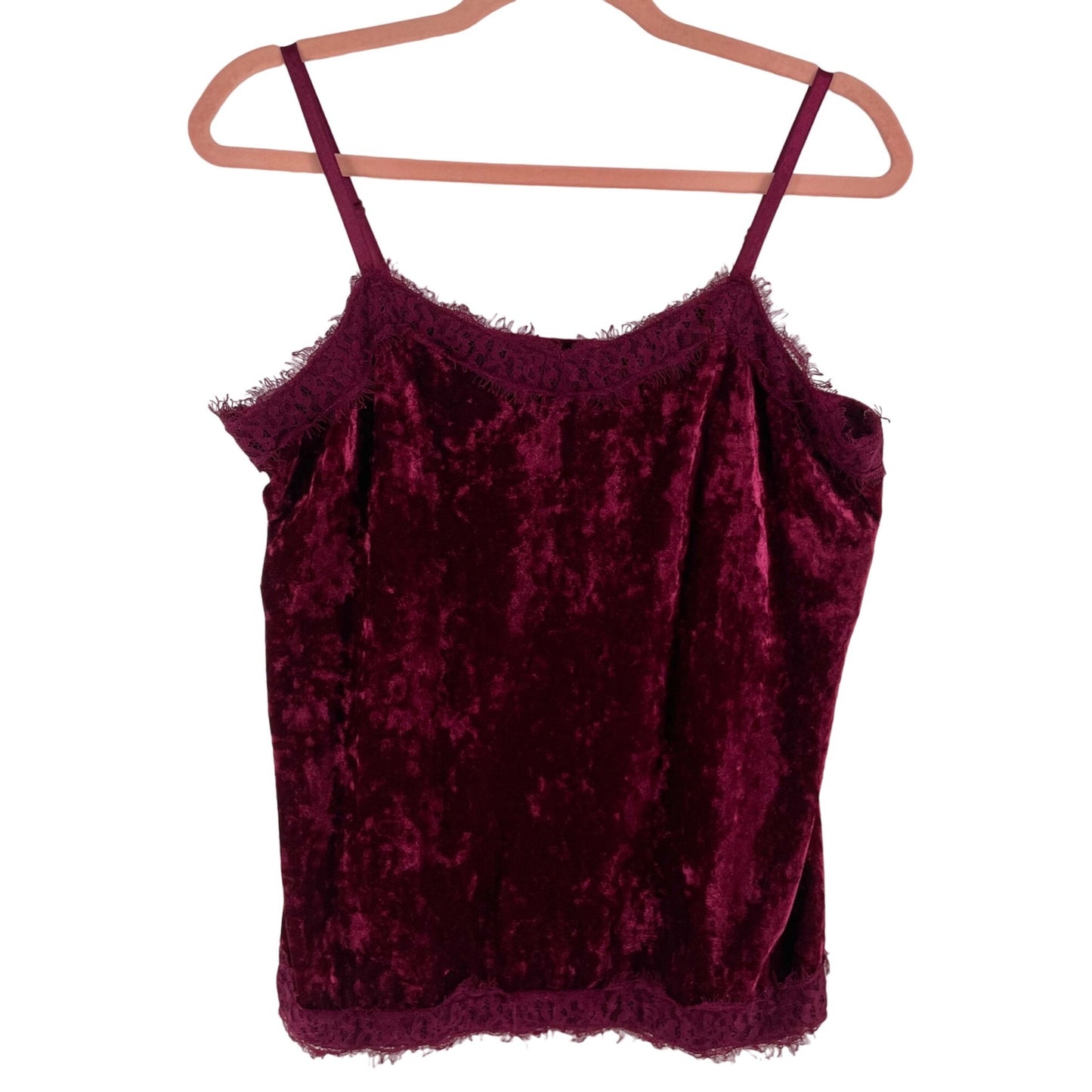 No Boundaries Girl's Size 11-13 L Maroon/Burgundy Crushed Velvet Cami W/ Lace Trim