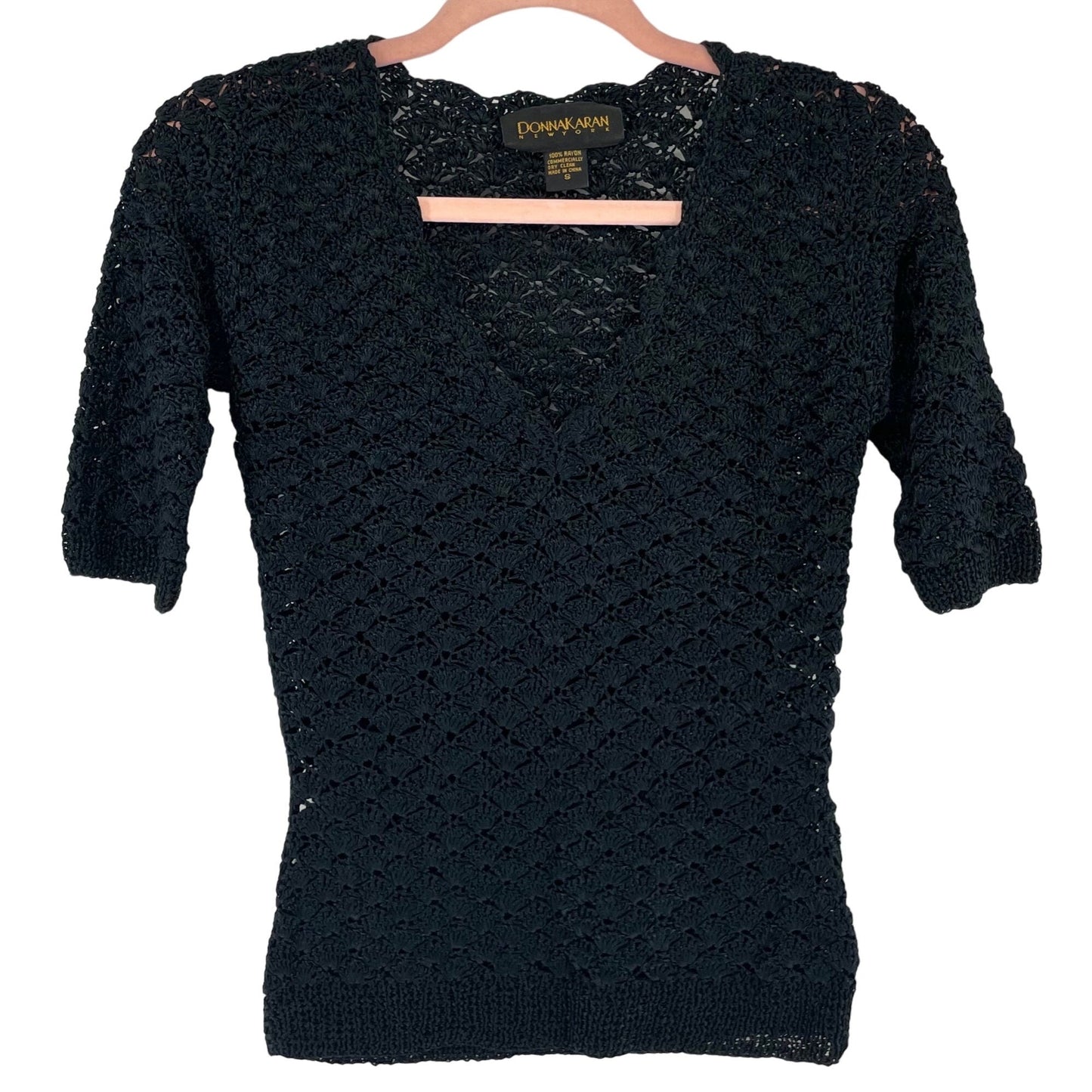 Donna Karan New York Women's Size Small Sheer Mesh V-Neck Knit Sweater