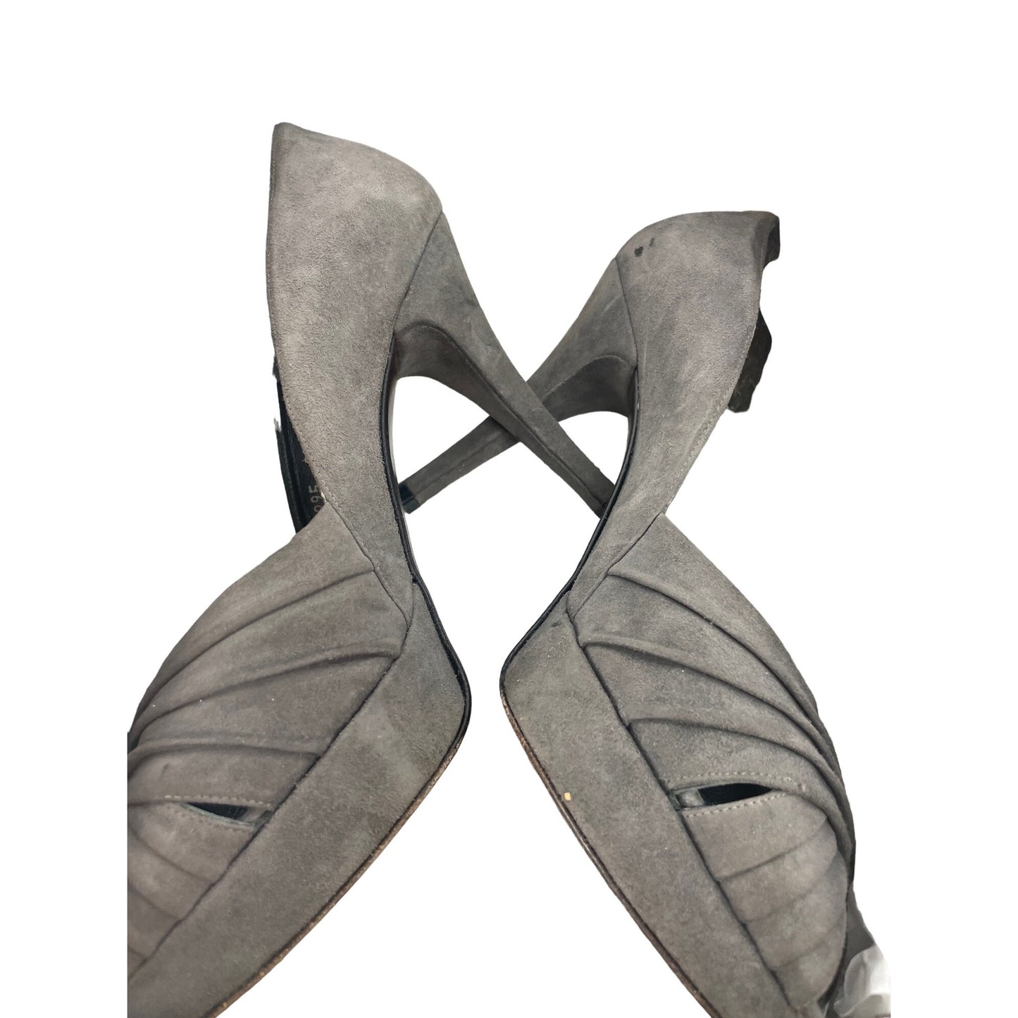 Stuart Weitzman Women's Size 8.5 Grey Open Toe Charcoal Suede 4.5" Heels