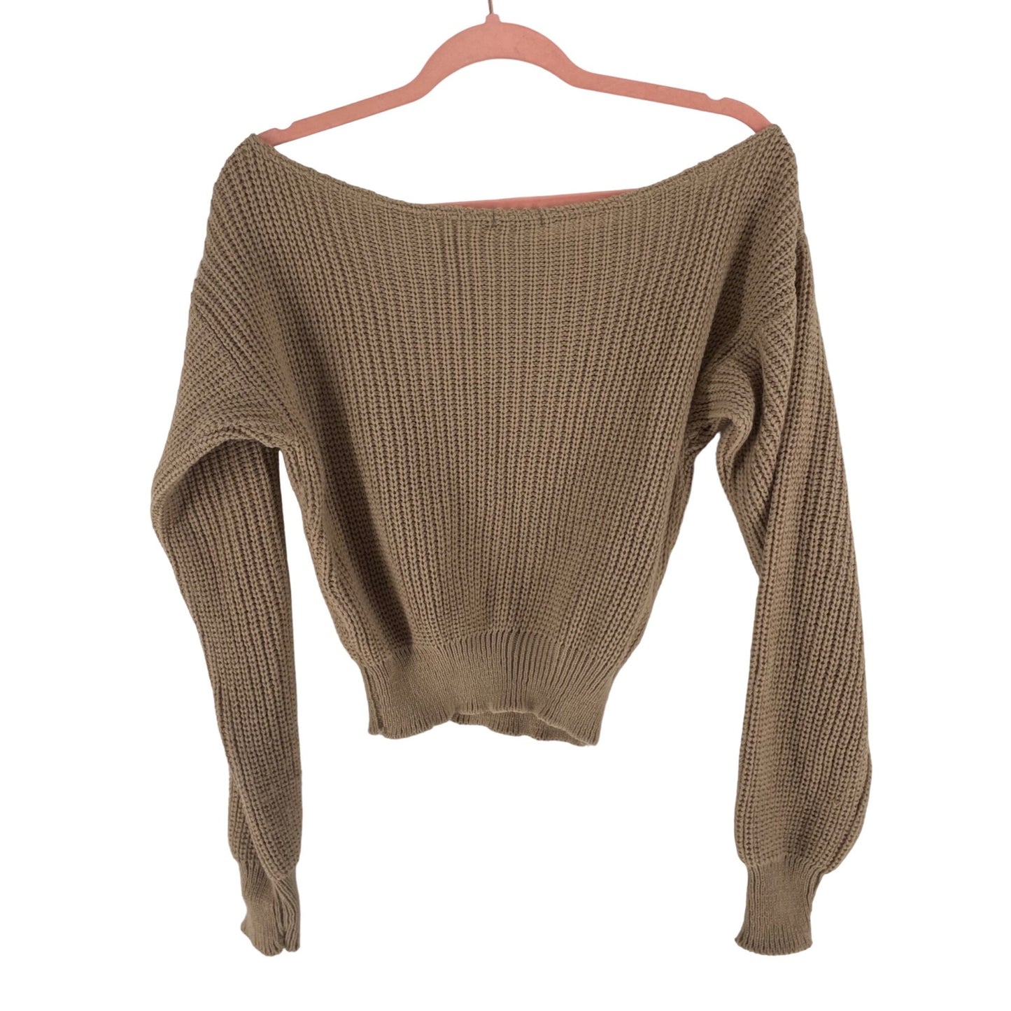 Boohoo Women's Size Small Tan Off-The-Shoulder Cropped Sweater