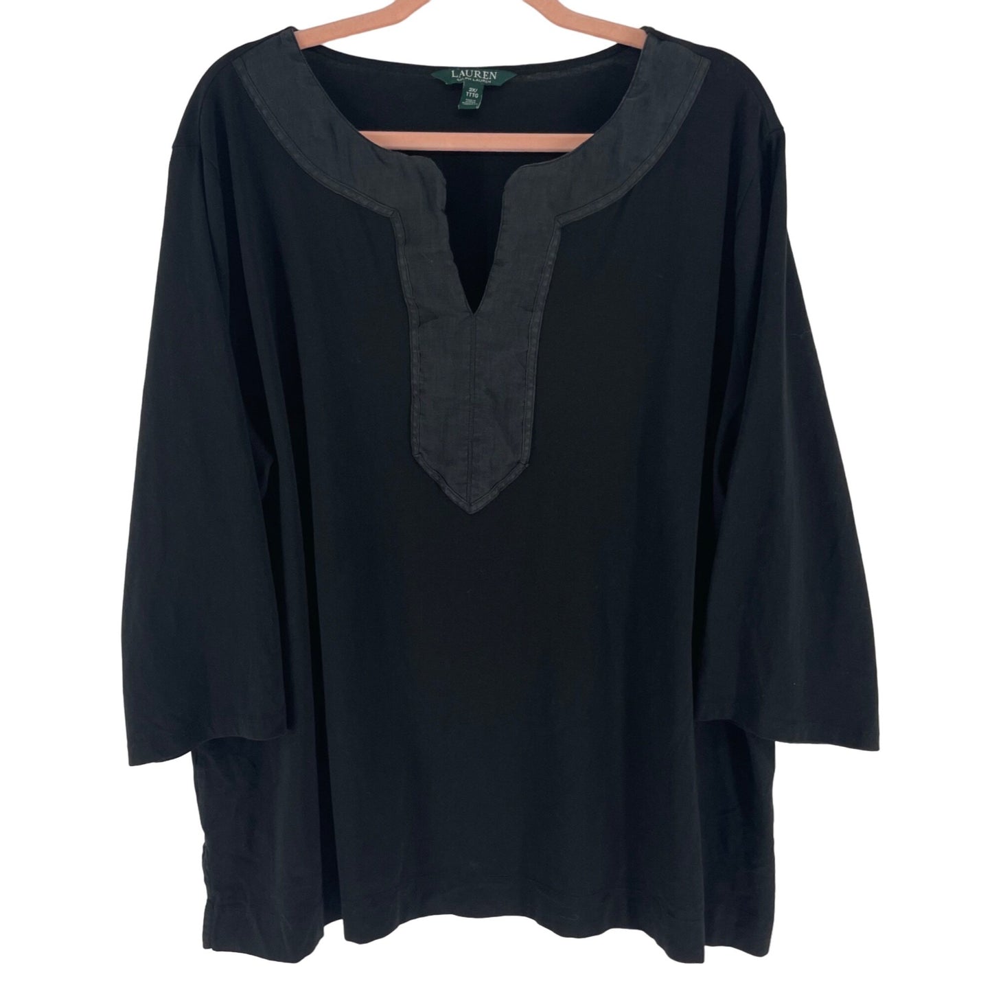 Ralph Lauren Women's Size 3X Black 3/4 Quarter Length Sleeve Top