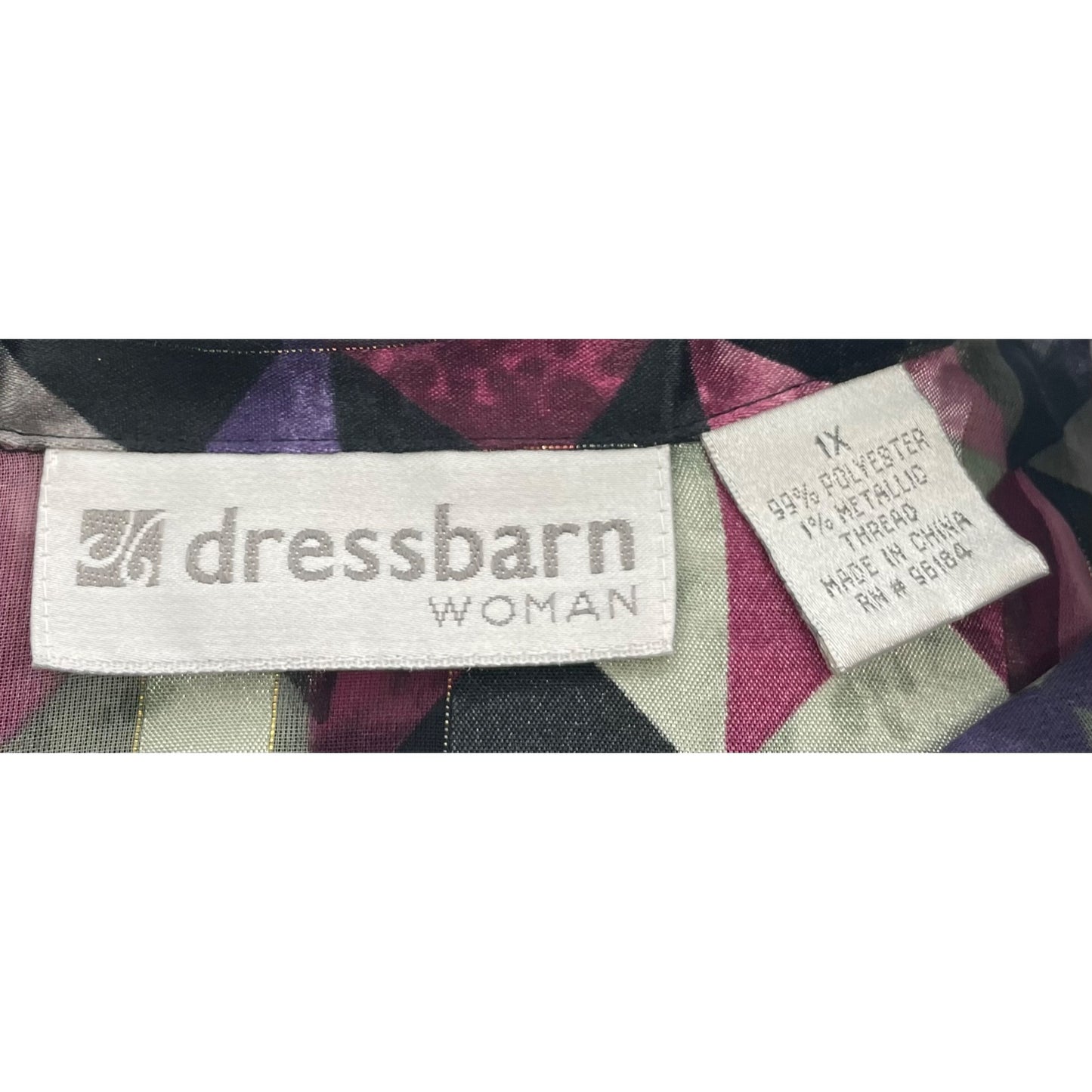 DressBarn Women's Size 1X Checked Multi-Colored Button-Down Satin Blouse
