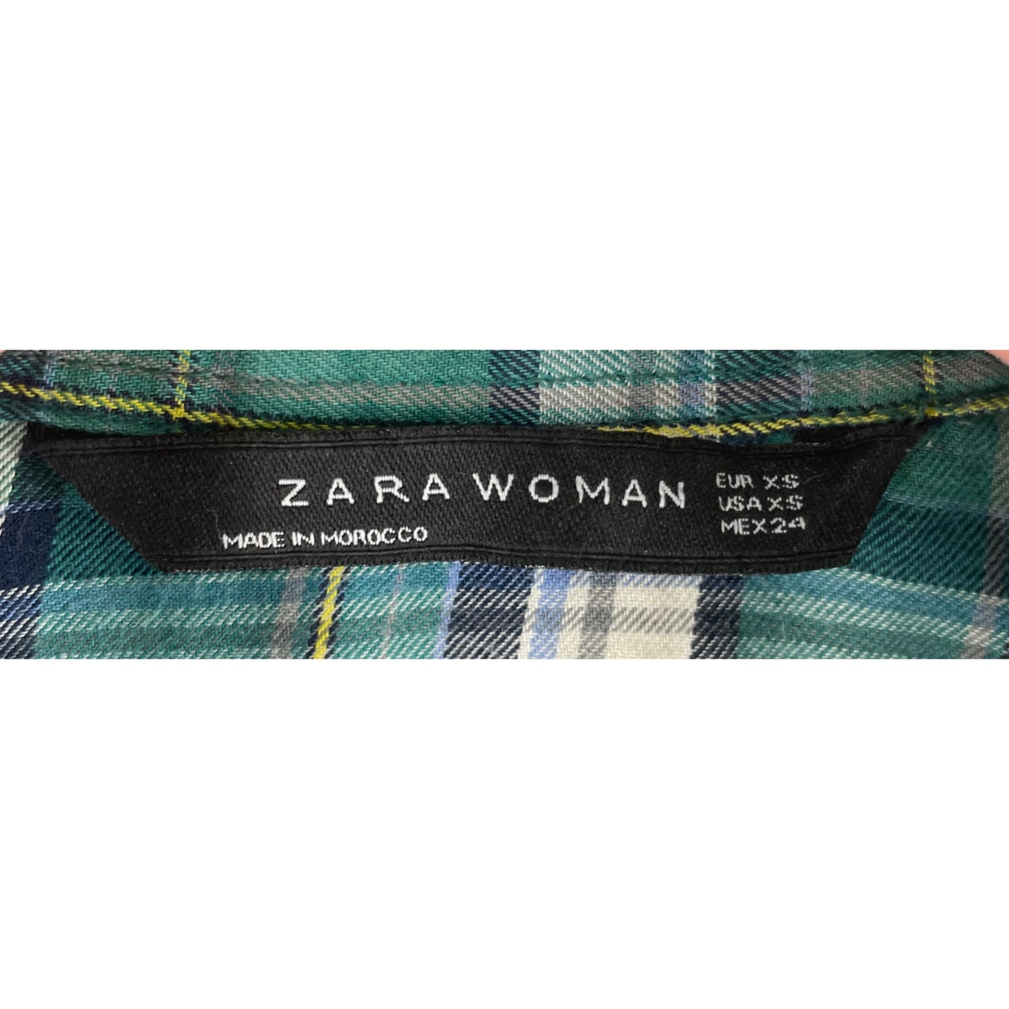 Zara Women's Western Size XS Green Plaid Button-Down Flannel W/ Rhinestones & Silver Studs