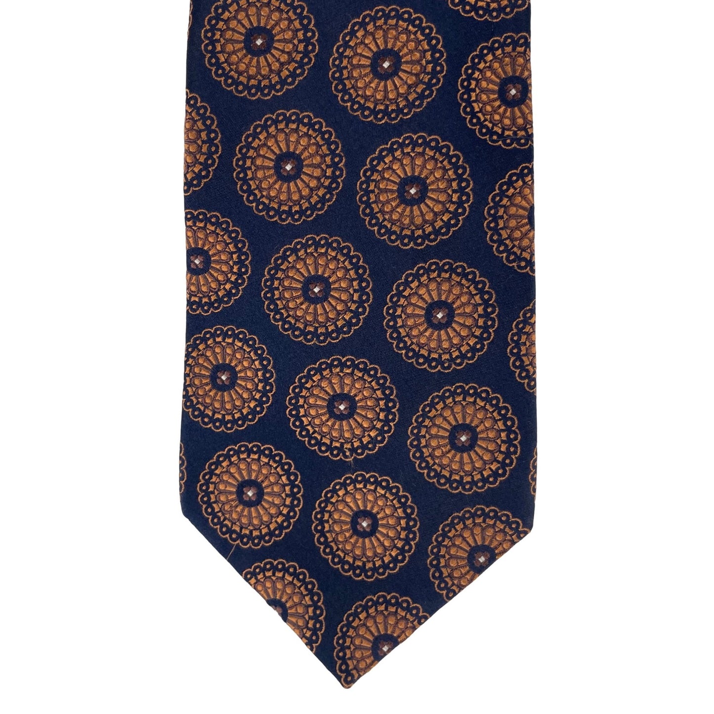 Banana Republic Men's Navy and Metallic Orange Floral 100% Silk Dress Tie