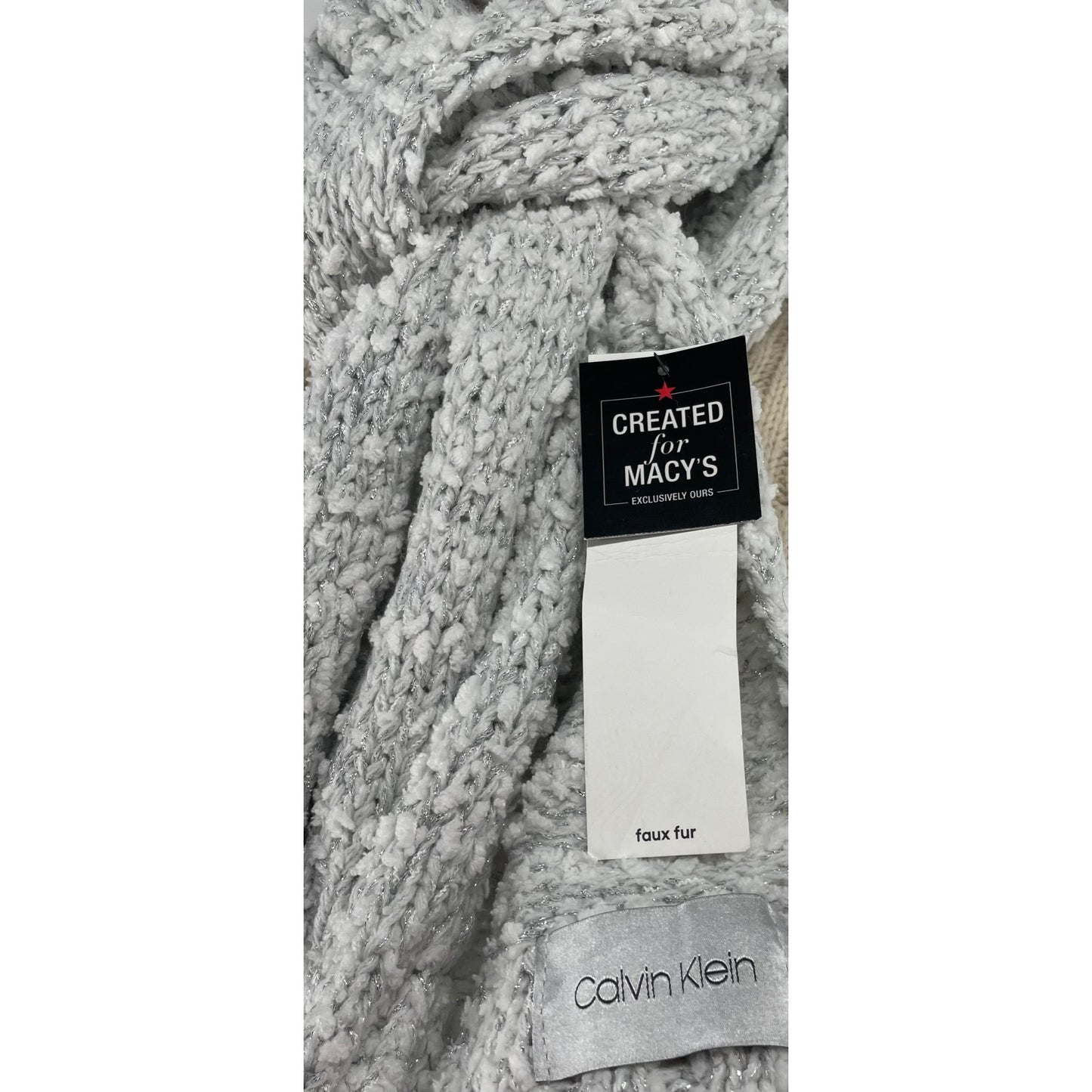NWT Calvin Klein Women's Chenille White & Silver Knit Scarf