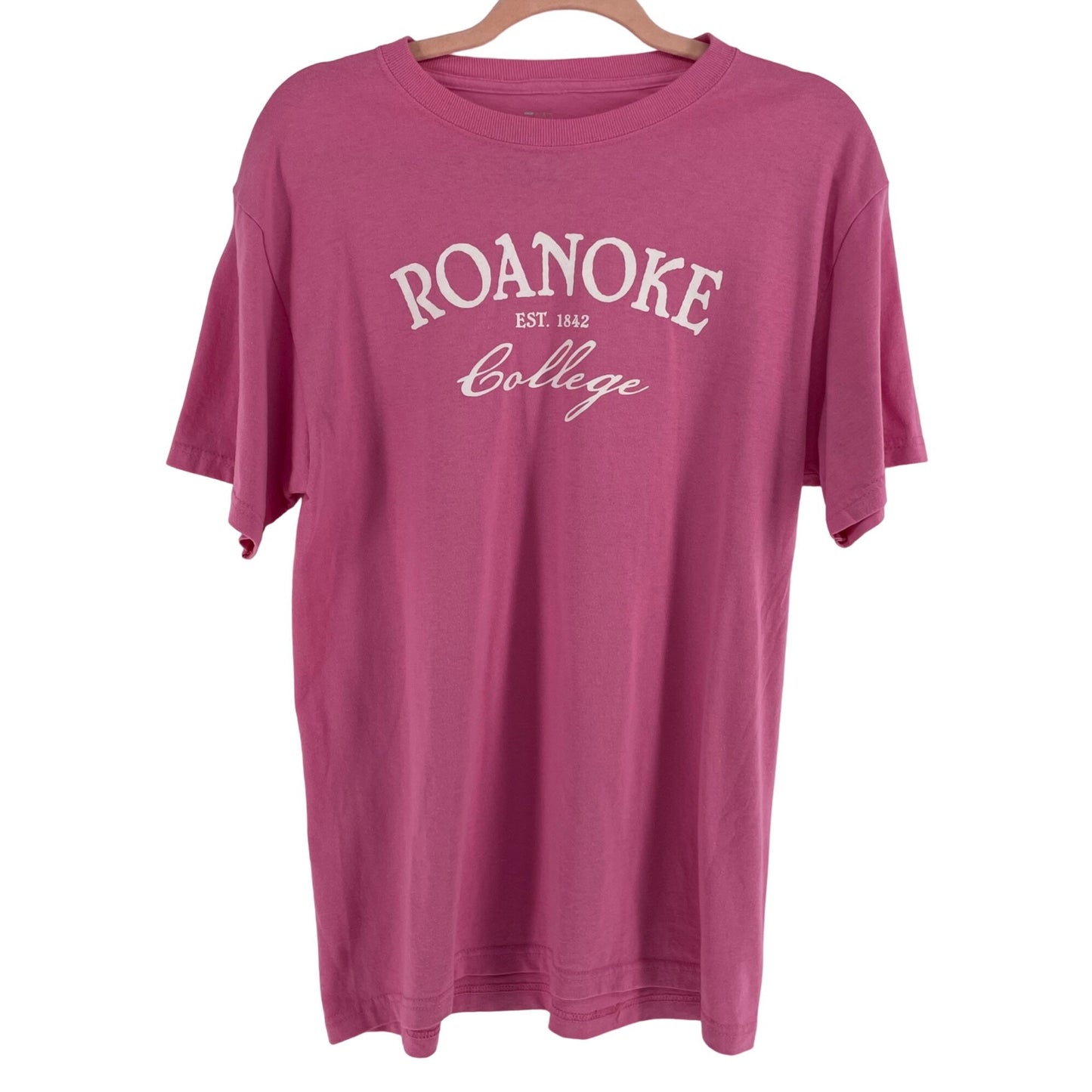 J America Sportswear Women's Roanoke College Est 1842 Size Medium Pink T-Shirt