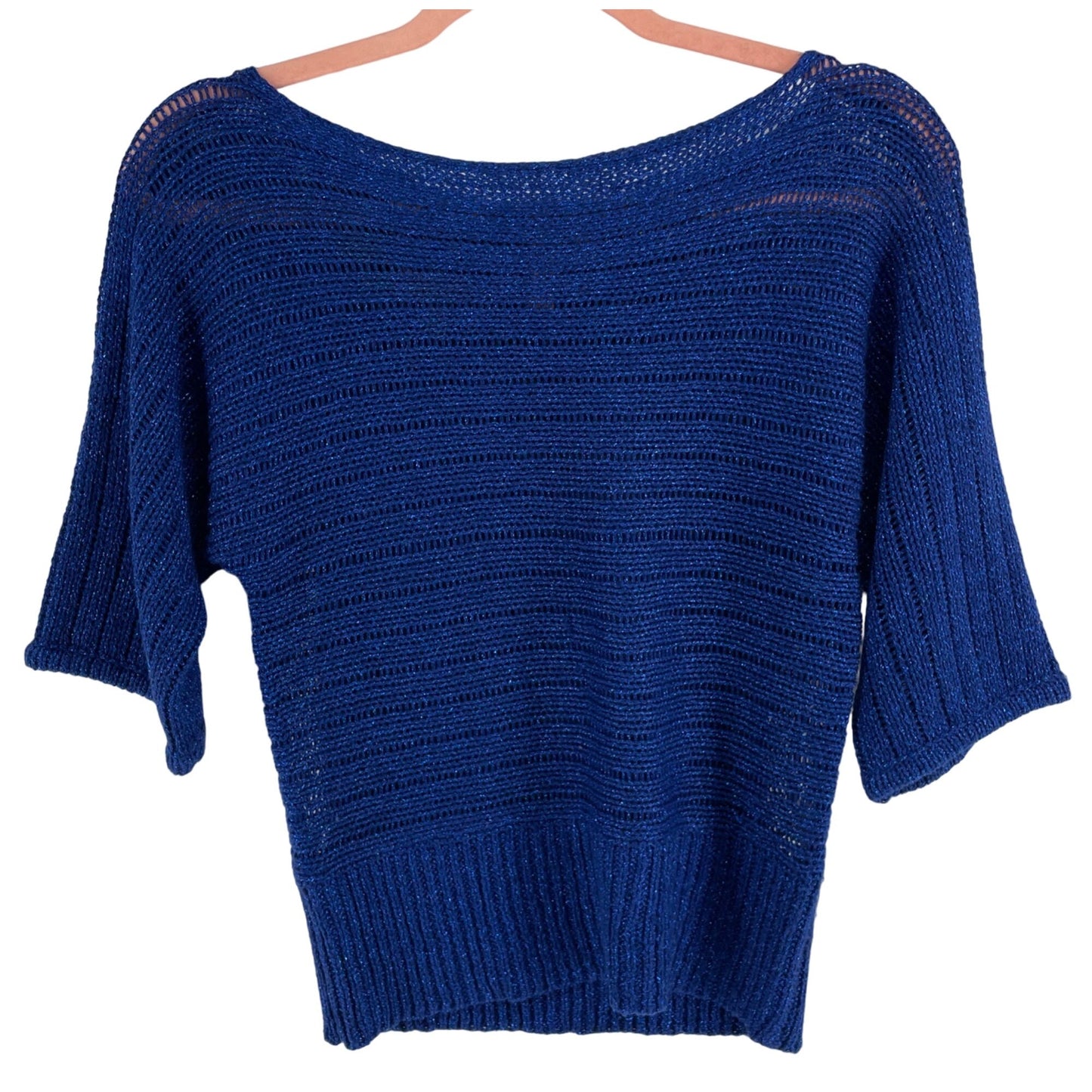 Dolled Up Women's Size Medium Sparkly Sapphire Blue 3/4 Length Sleeve Knit Sweater