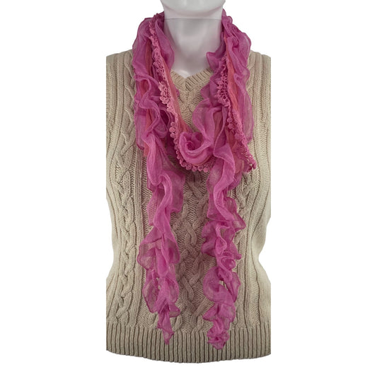 Women's Pink Embroidered Sheer Frilly Scarf