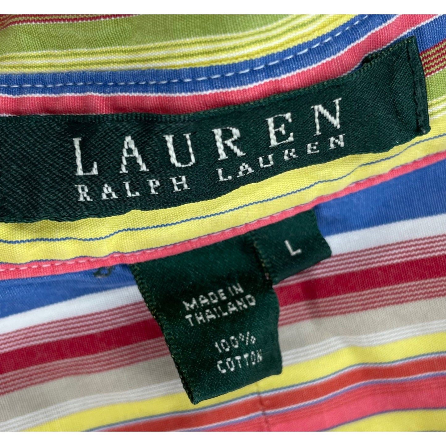 Lauren Ralph Lauren Women's Size Large Button-Down Yellow/Blue/Red Striped Shirt