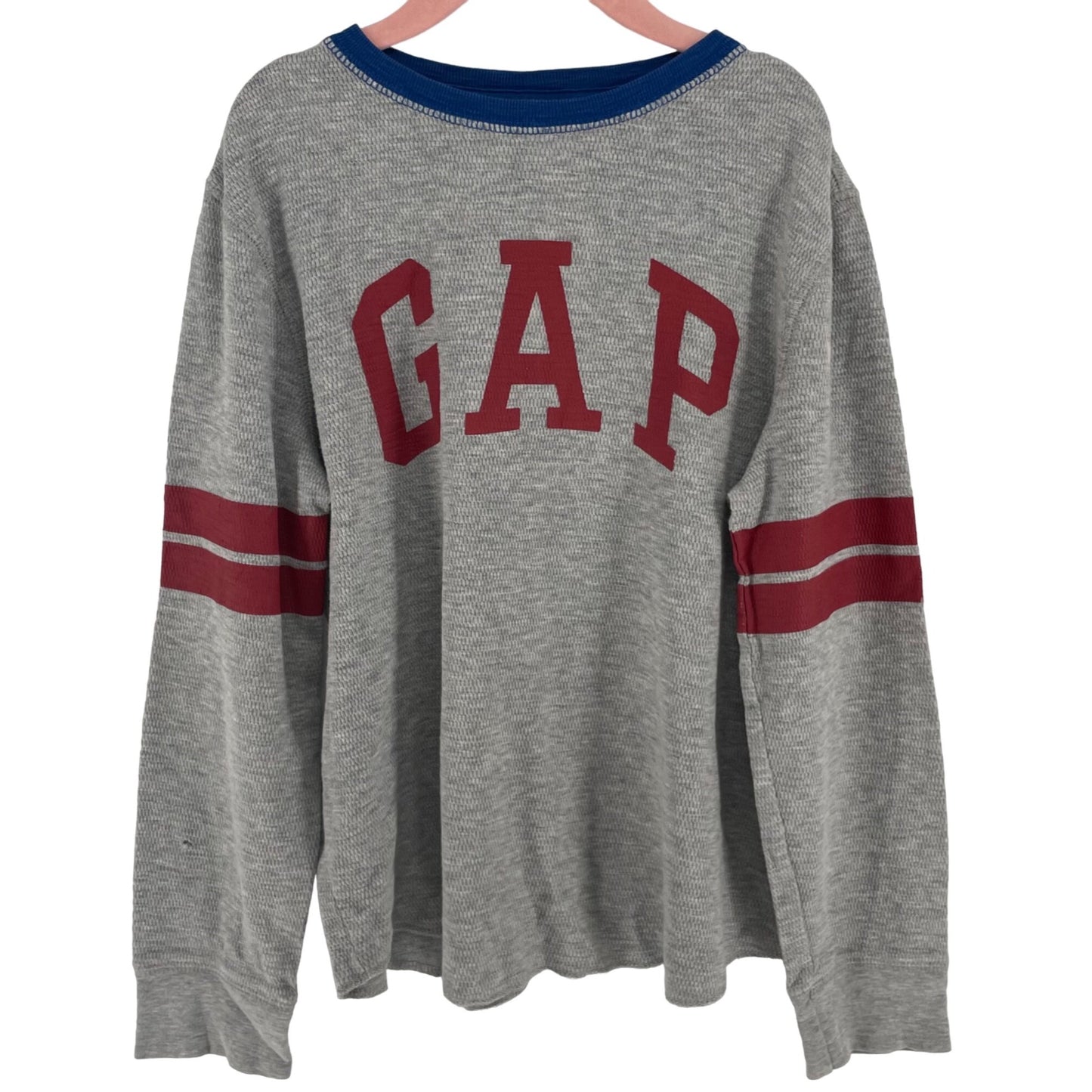 GAP Kids Boy's Size Medium (8) Grey/Red/Blue Long-Sleeved Henley Shirt