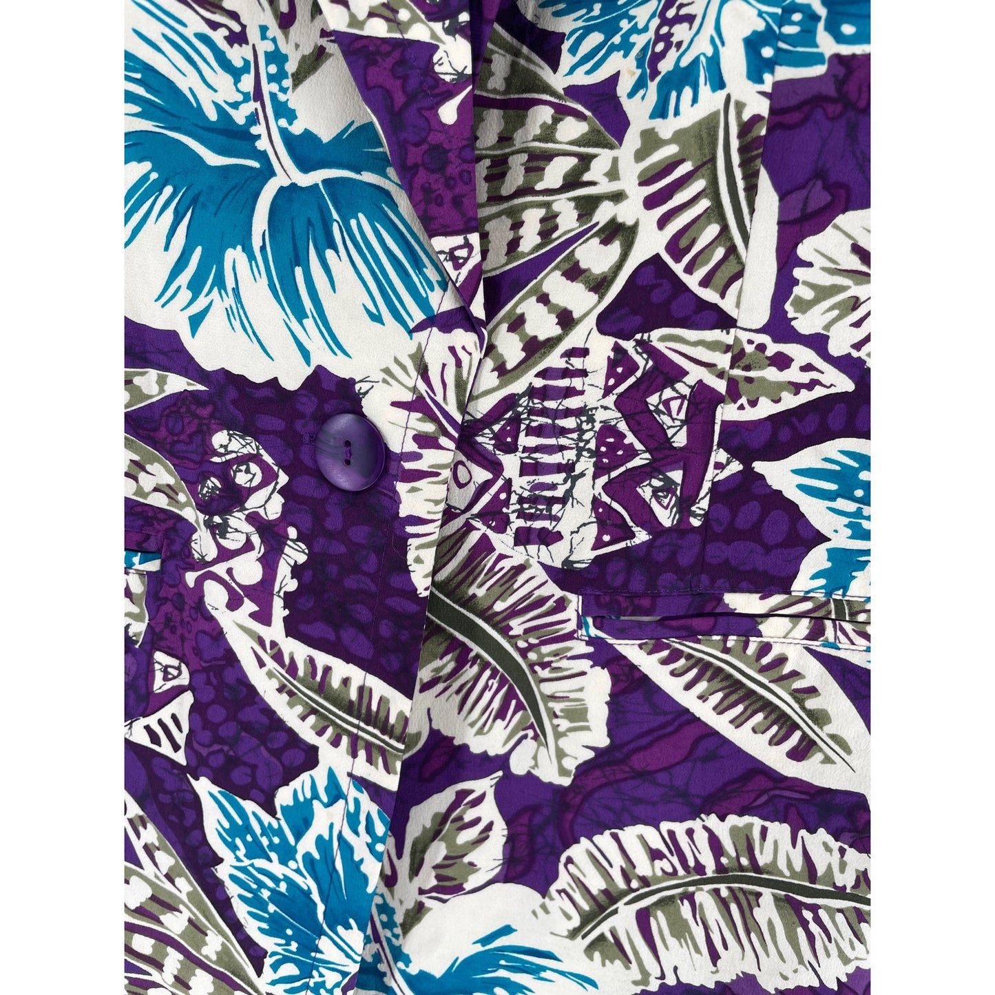 Casual Corner Women's Size Medium Purple/Teal/Olive/Tan Tropical Floral Silk Blazer