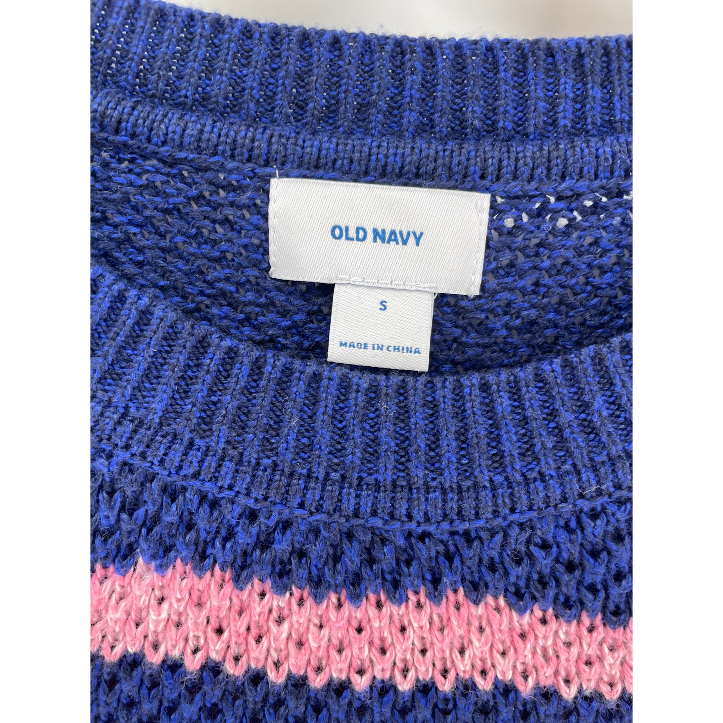 Old Navy Small Blue and Pink Striped Crew Neck Sweater