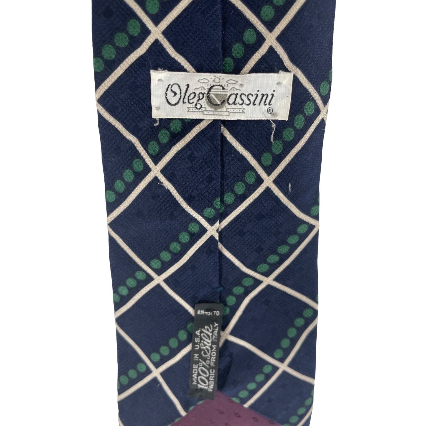 Oleg Cassini Men's Navy/Green/White Diamond Pattern 100% Silk Italian Dress Tie