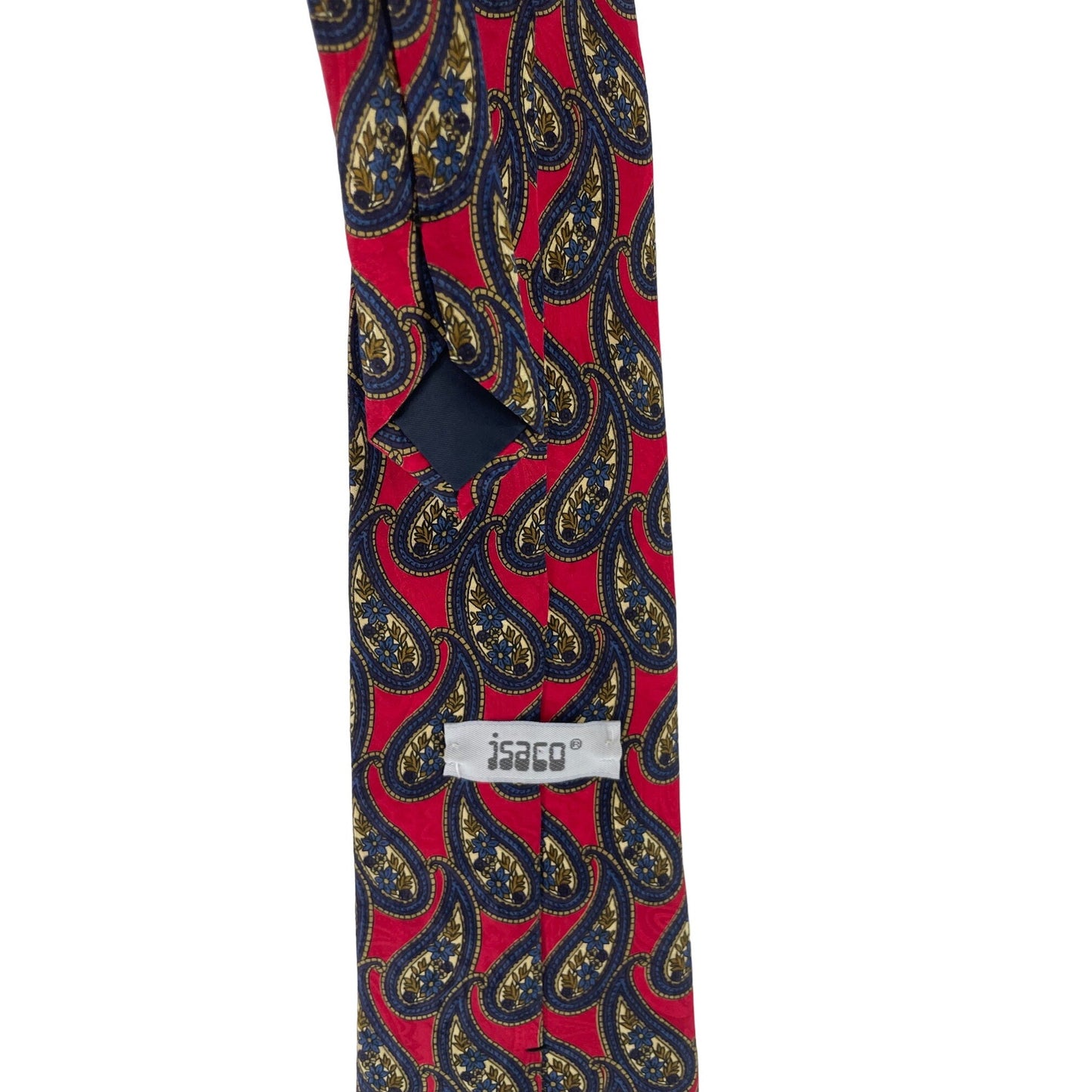 Isaco Men's Red Silk Dress Tie With Tan/Olive/Navy Paisley Print