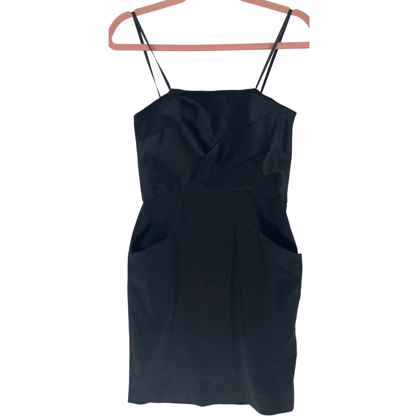 BCBG Paris Women's Size 6 Black Satin Strapless Sheath Dress W/ Pockets