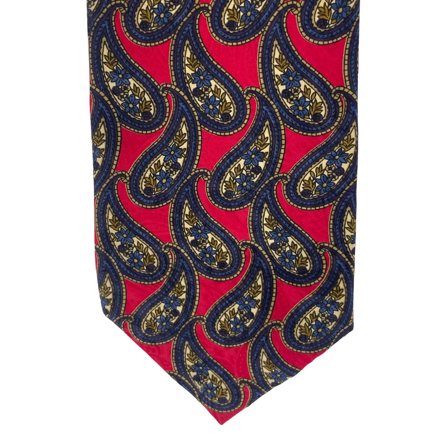Isaco Men's Red Silk Dress Tie With Tan/Olive/Navy Paisley Print