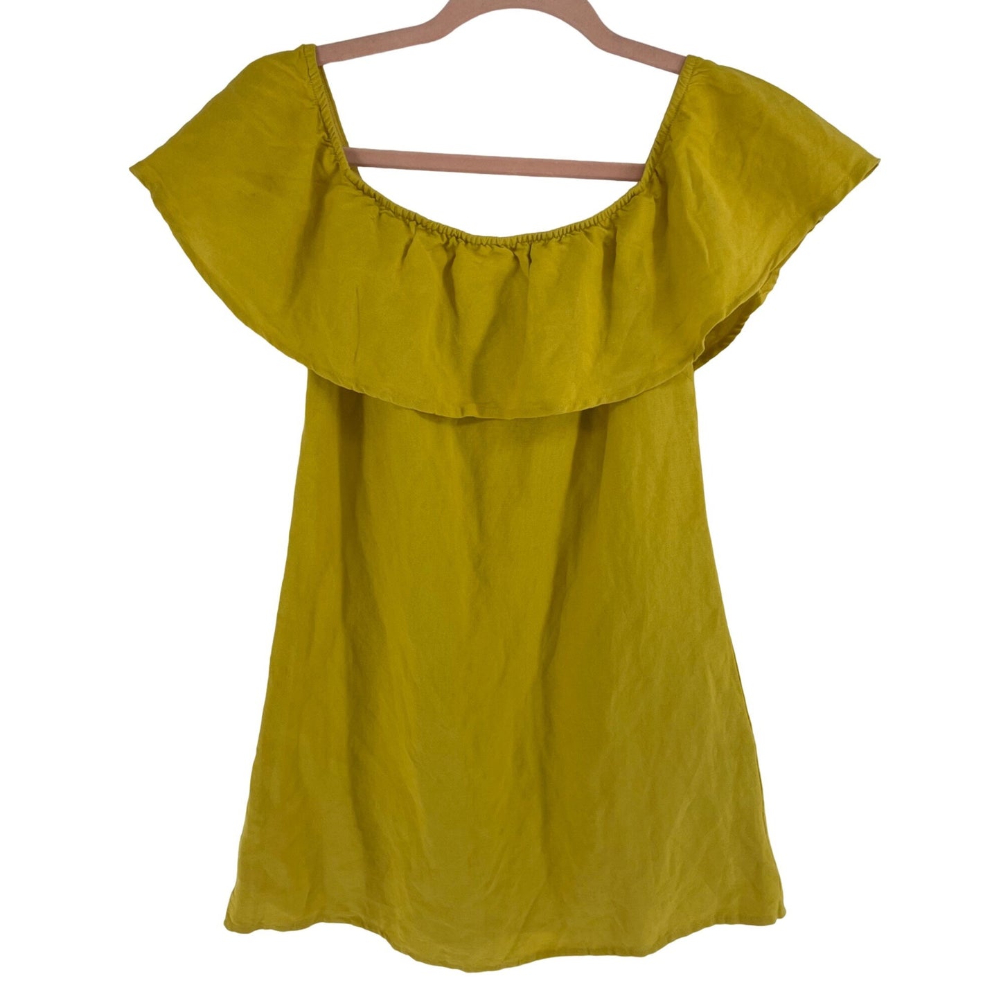 Forever 21 Size Small Mustard Yellow Ruffled Linen Dress